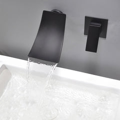 Modern Wall Mounted Bathroom Faucet with Waterfall Spout in Matte Black