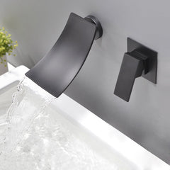 Modern Wall Mounted Bathroom Faucet with Waterfall Spout in Matte Black Main Product Image