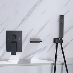 Modern Wall Mounted Bathtub Faucet with Hand Shower in Black