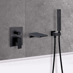Modern Wall Mounted Bathtub Faucet with Hand Shower in Black