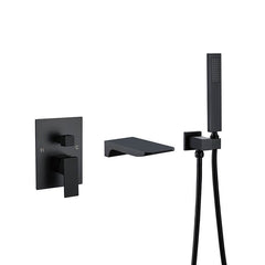 Modern Wall Mounted Bathtub Faucet with Hand Shower in Black