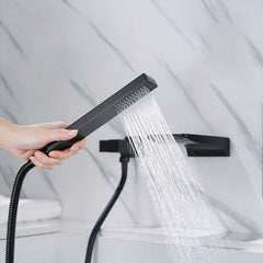 Modern Wall Mounted Bathtub Faucet with Hand Shower in Black