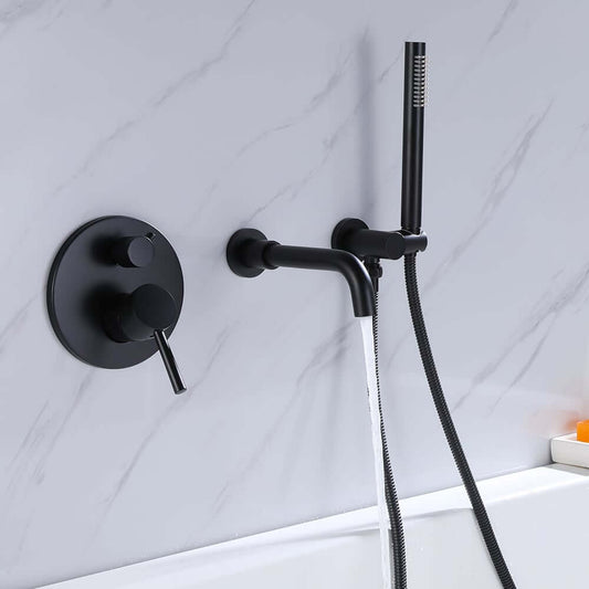 Modern Wall Mounted Bathtub Faucet with Handshower in Matte Black