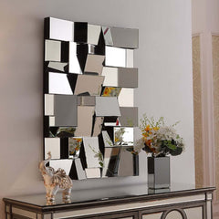 Modern Wall-Mounted Rectangular Mirror with 3D Geometric MDF Frame