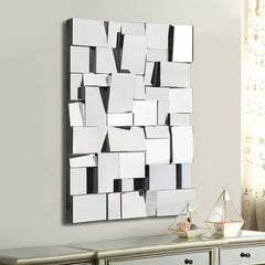 Modern Wall-Mounted Rectangular Mirror with 3D Geometric MDF Frame
