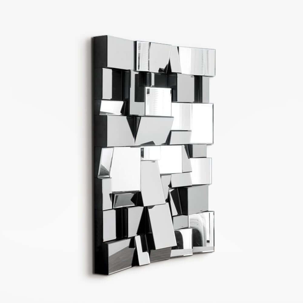 Modern Wall-Mounted Rectangular Mirror with 3D Geometric MDF Frame