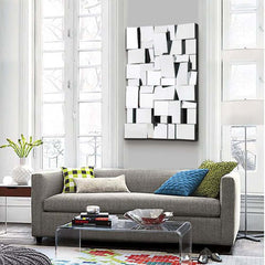 Modern Wall-Mounted Rectangular Mirror with 3D Geometric MDF Frame