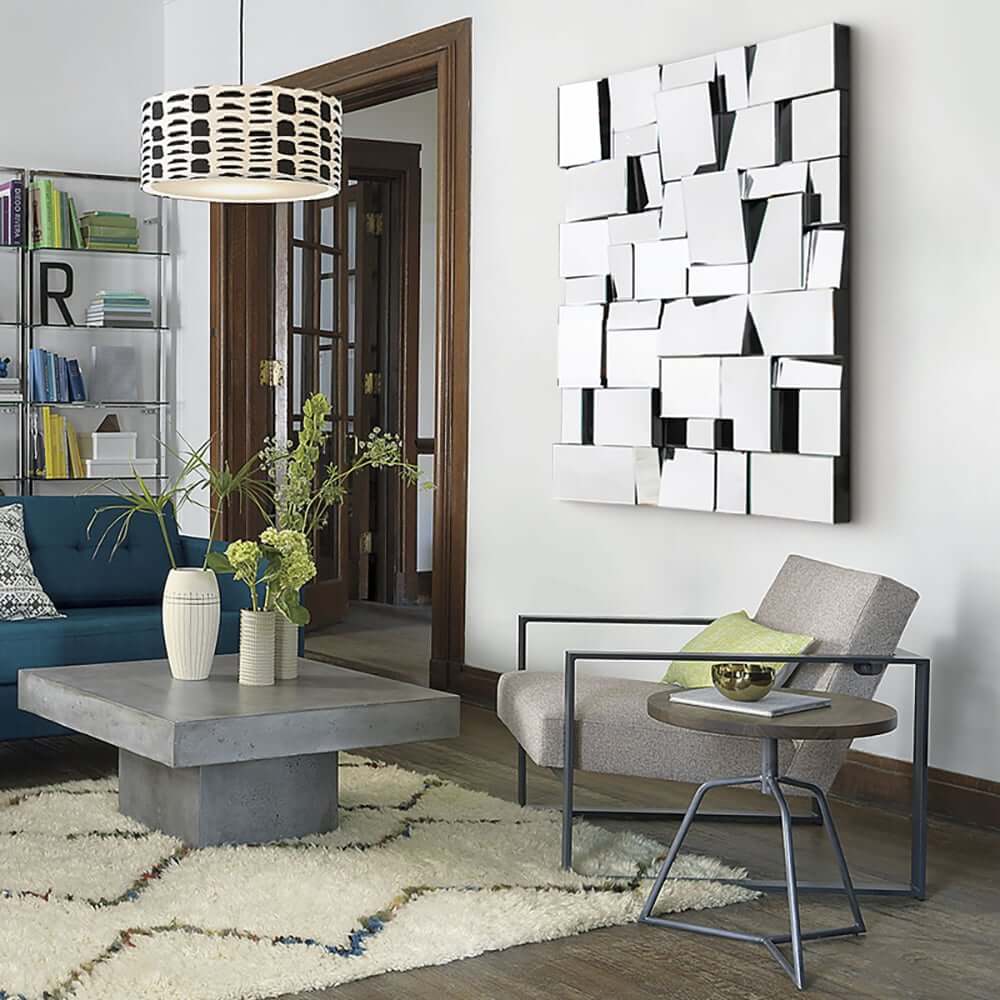 Modern Wall-Mounted Rectangular Mirror with 3D Geometric MDF Frame