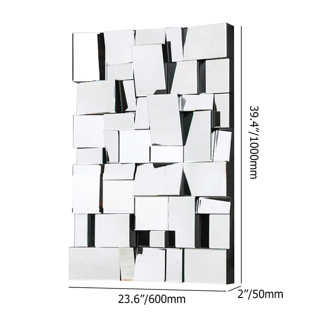 Modern Wall-Mounted Rectangular Mirror with 3D Geometric MDF Frame Dimensions