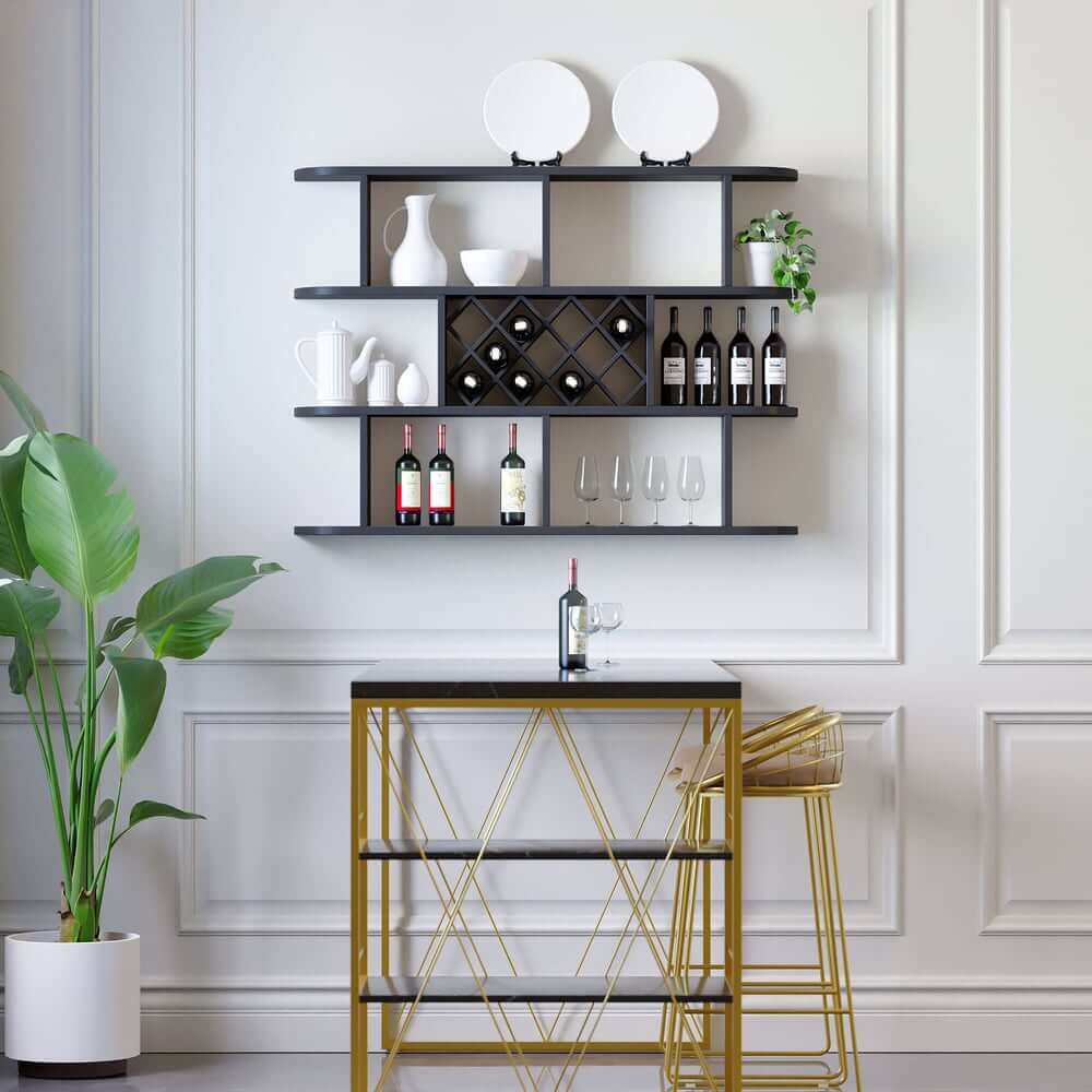 Modern Wall-Mounted Wine Rack With 3 Shelves - Black