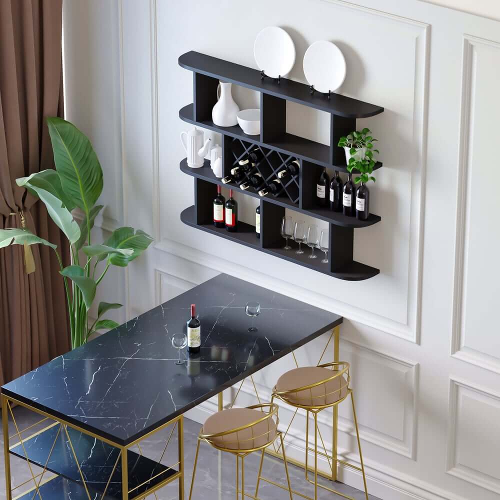 Modern Wall-Mounted Wine Rack With 3 Shelves - Black
