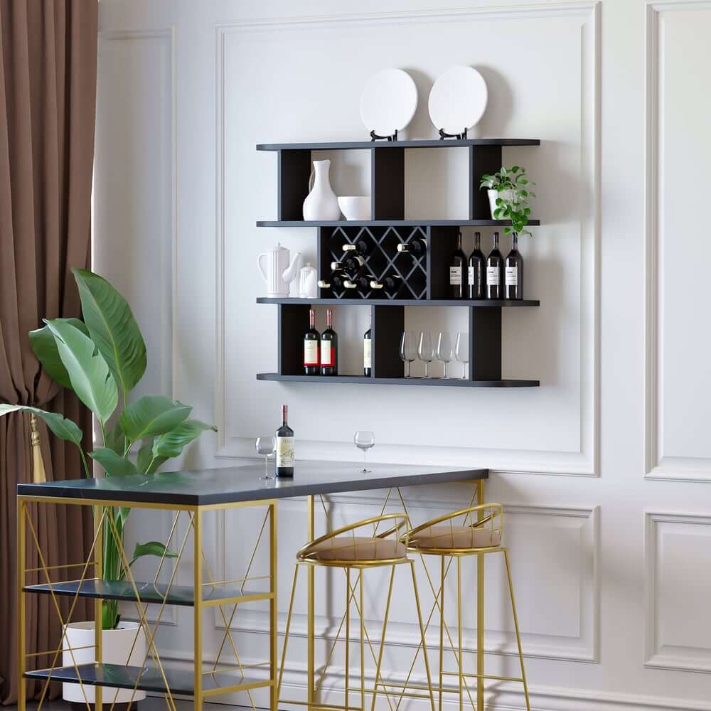 Modern Wall-Mounted Wine Rack With 3 Shelves - Black