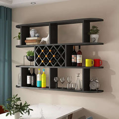 Modern Wall-Mounted Wine Rack With 3 Shelves - Black Main Product Image