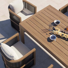 Modern Walnut & Black Aluminum Outdoor Dining Chairs - Set of 2