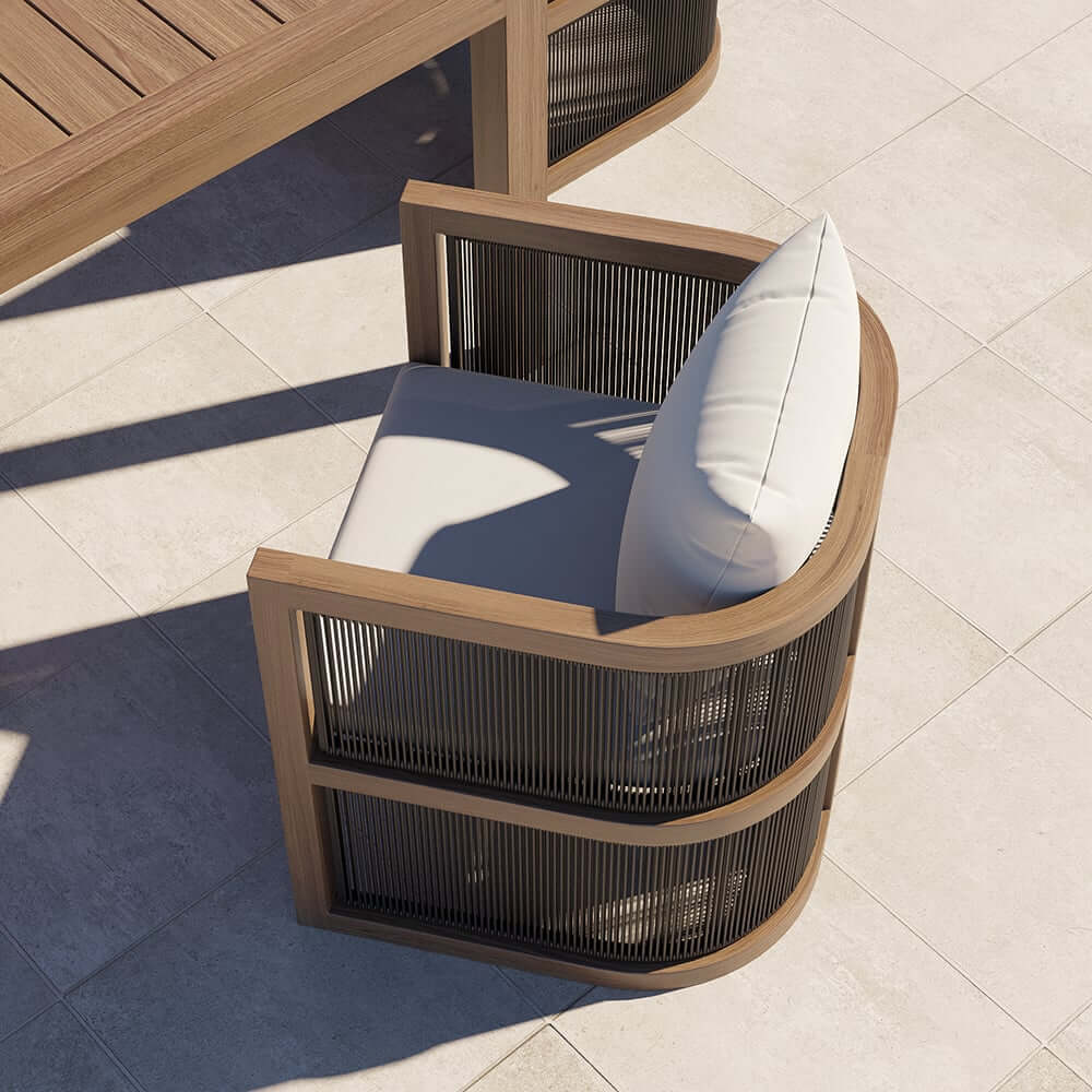 Modern Walnut & Black Aluminum Outdoor Dining Chairs - Set of 2