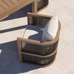 Modern Walnut & Black Aluminum Outdoor Dining Chairs - Set of 2