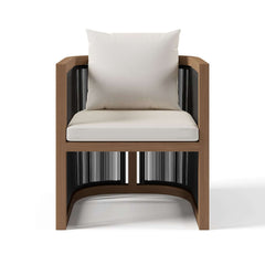 Modern Walnut & Black Aluminum Outdoor Dining Chairs - Set of 2