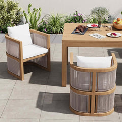 Modern Walnut & Black Aluminum Outdoor Dining Chairs - Set of 2