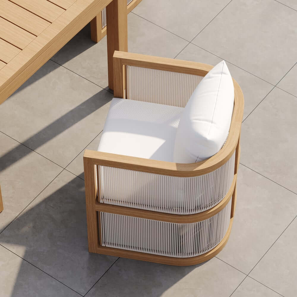 Modern Walnut & Black Aluminum Outdoor Dining Chairs - Set of 2