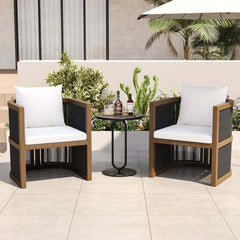 Modern Walnut & Black Aluminum Outdoor Dining Chairs - Set of 2