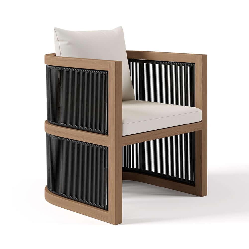 Modern Walnut & Black Aluminum Outdoor Dining Chairs - Set of 2