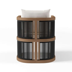 Modern Walnut & Black Aluminum Outdoor Dining Chairs - Set of 2