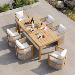 Modern Walnut & Black Aluminum Outdoor Dining Chairs - Set of 2