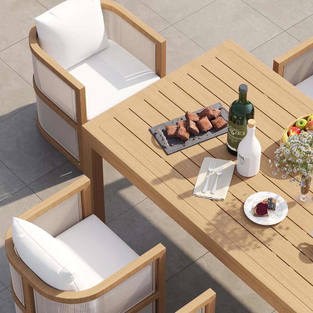 Modern Walnut & Black Aluminum Outdoor Dining Chairs - Set of 2