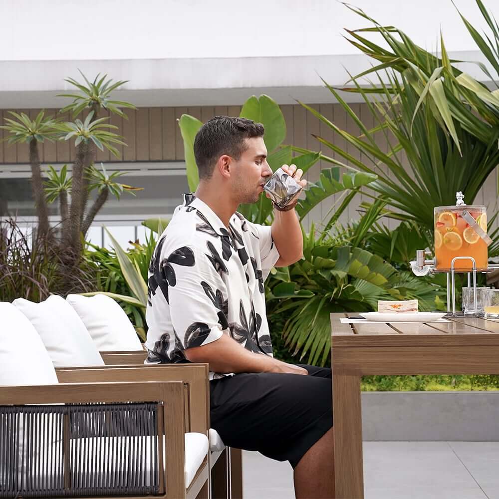 Modern Walnut & Black Aluminum Outdoor Dining Set with 6 Chairs