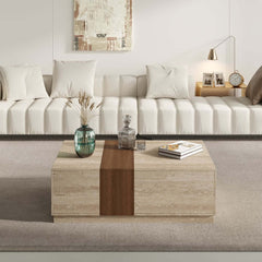 Modern Walnut Coffee Table With Drawers, Engineered Wood