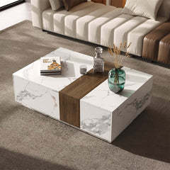 Modern Walnut Coffee Table With Drawers, Engineered Wood