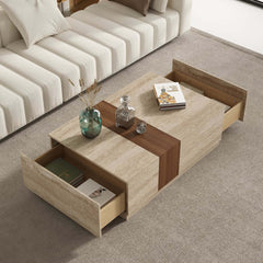 Modern Walnut Coffee Table With Drawers, Engineered Wood