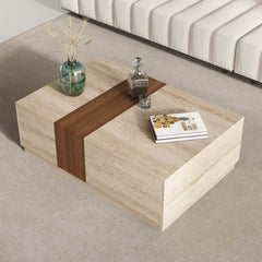 Modern Walnut Coffee Table With Drawers, Engineered Wood