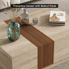Modern Walnut Coffee Table With Drawers, Engineered Wood
