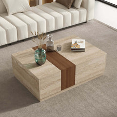 Modern Walnut Coffee Table With Drawers, Engineered Wood