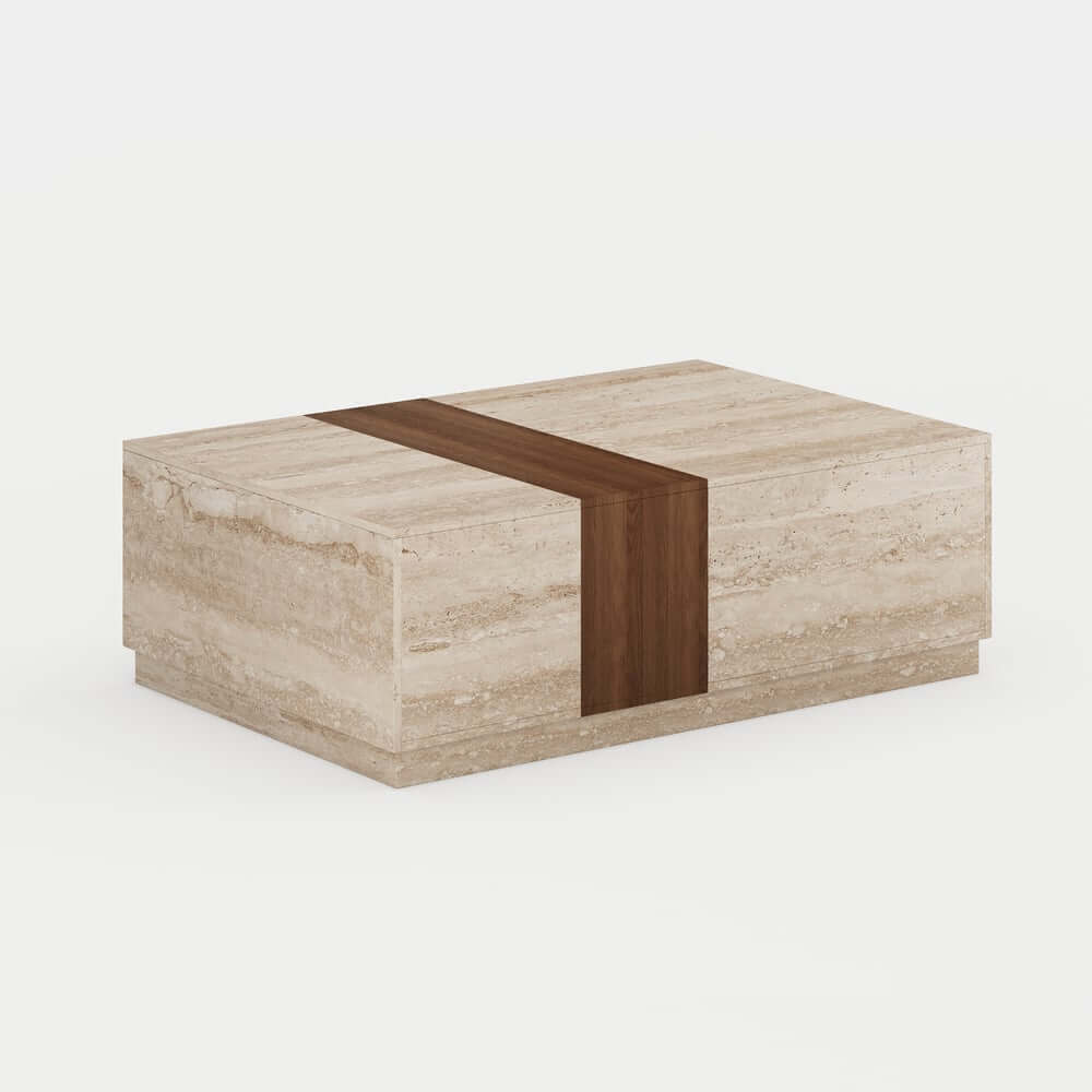 Modern Walnut Coffee Table With Drawers, Engineered Wood