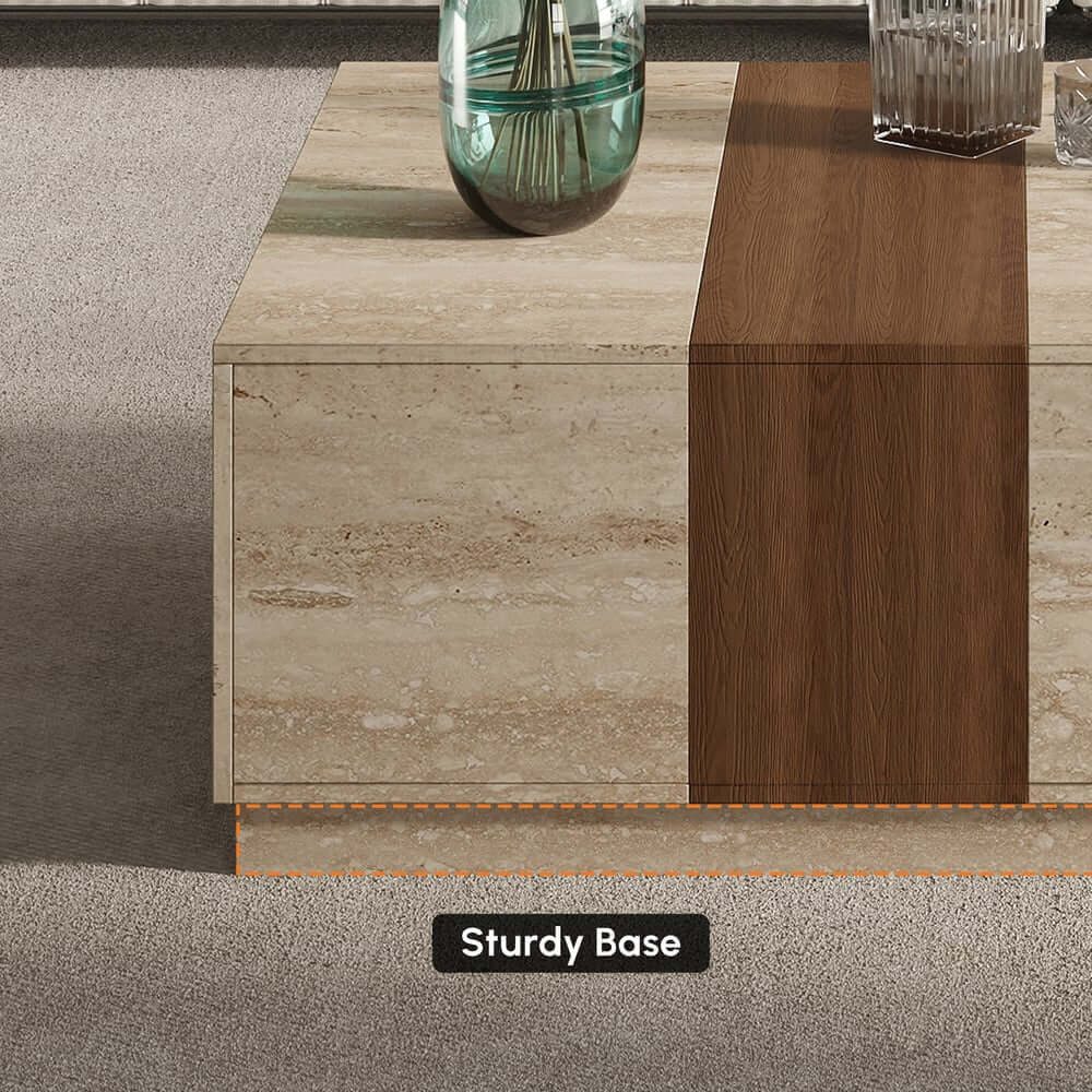 Modern Walnut Coffee Table With Drawers, Engineered Wood