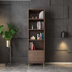 Modern Walnut Finished Bookshelf with Storage and Drawers