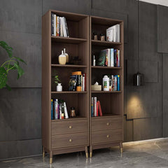 Modern Walnut Finished Bookshelf with Storage and Drawers