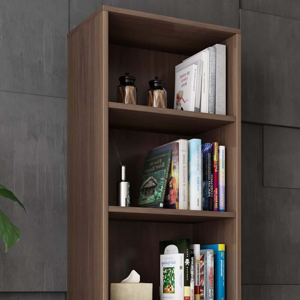 Modern Walnut Finished Bookshelf with Storage and Drawers