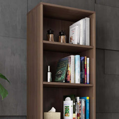 Modern Walnut Finished Bookshelf with Storage and Drawers