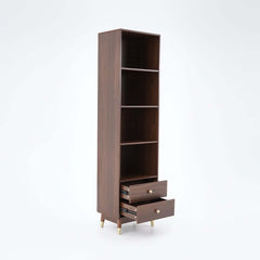Modern Walnut Finished Bookshelf with Storage and Drawers