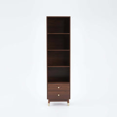 Modern Walnut Finished Bookshelf with Storage and Drawers