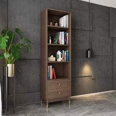 Modern Walnut Finished Bookshelf with Storage and Drawers Main Product Image
