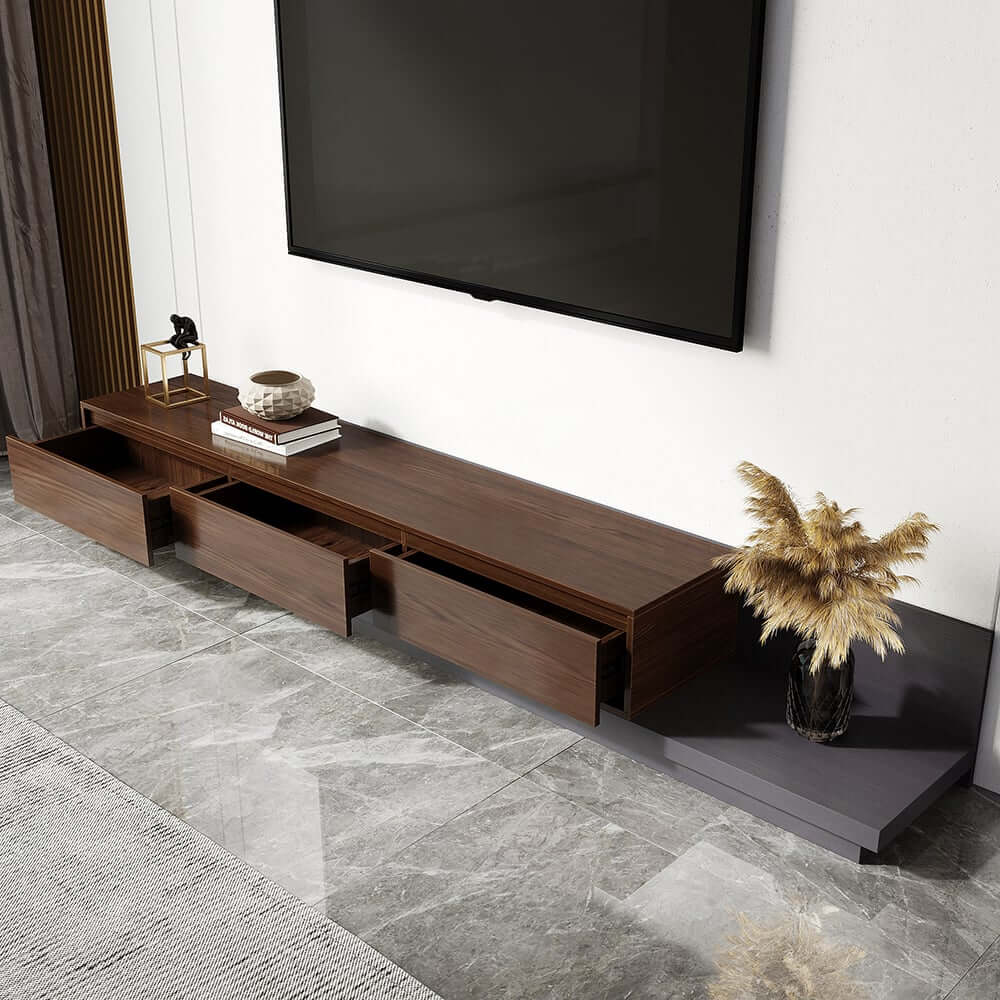 Modern Walnut & Gray Extendable TV Stand With Drawers