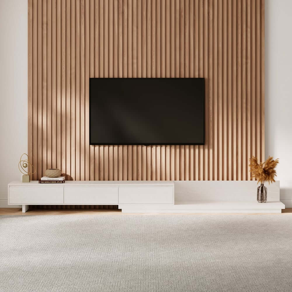 Modern Walnut & Gray Extendable TV Stand With Drawers