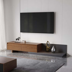 Modern Walnut & Gray Extendable TV Stand With Drawers