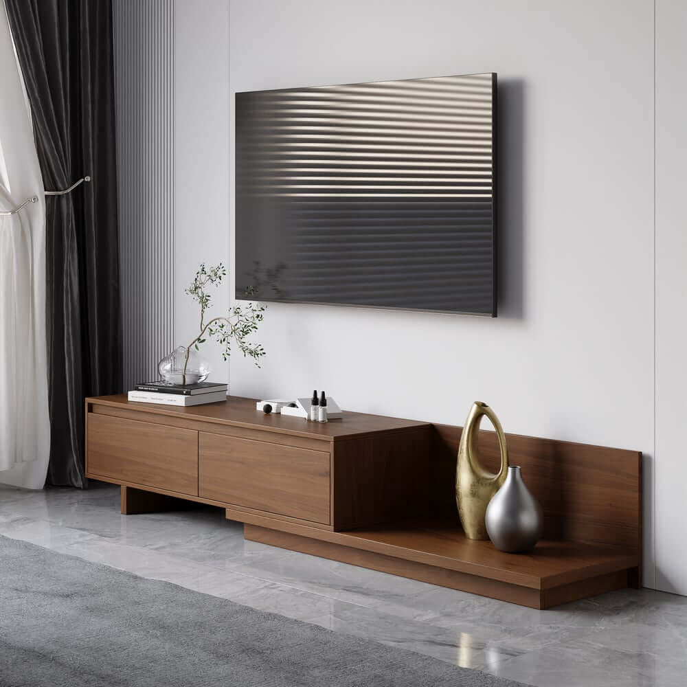 Modern Walnut & Gray Extendable TV Stand With Drawers