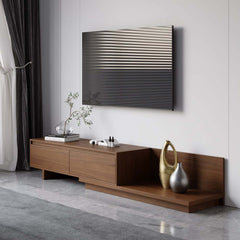 Modern Walnut & Gray Extendable TV Stand With Drawers