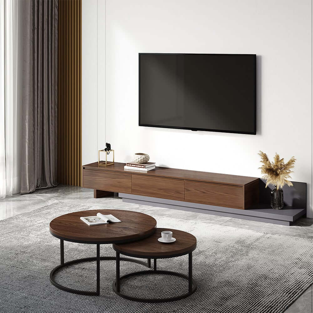 Modern Walnut & Gray Extendable TV Stand With Drawers